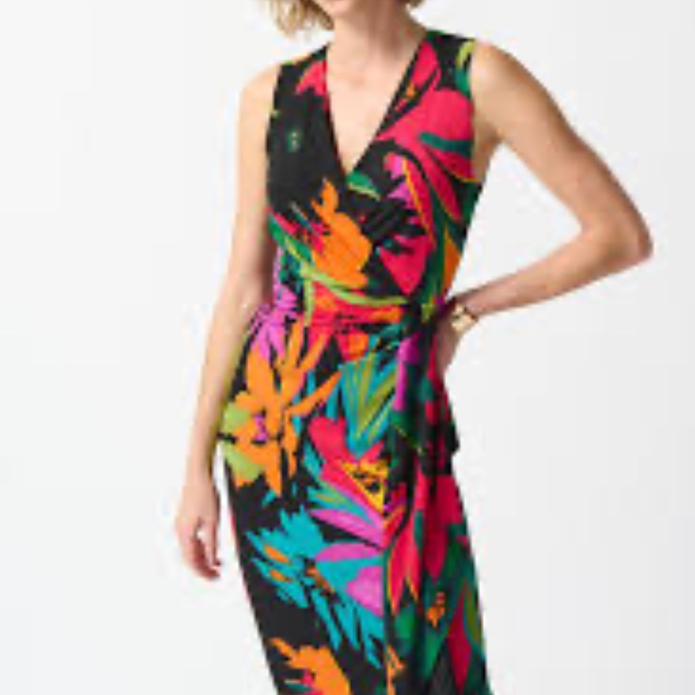 Joseph Ribkoff Tropical Print Front Wrap Dress #242012